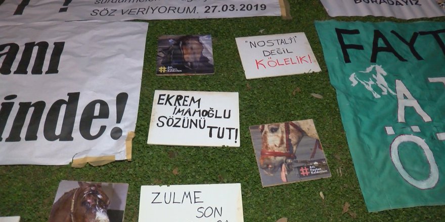 İBB ÖNÜNDE FAYTON İÇİN ÇADIRLI PROTESTO SÜRÜYOR