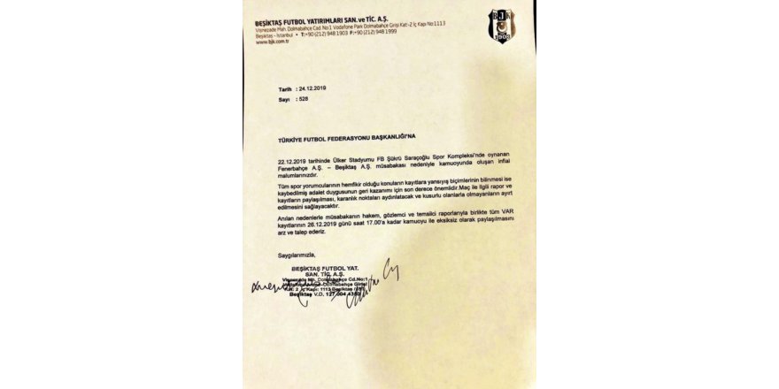 Beşiktaş, Var Kayıtları İçin Tff’ye Başvurdu