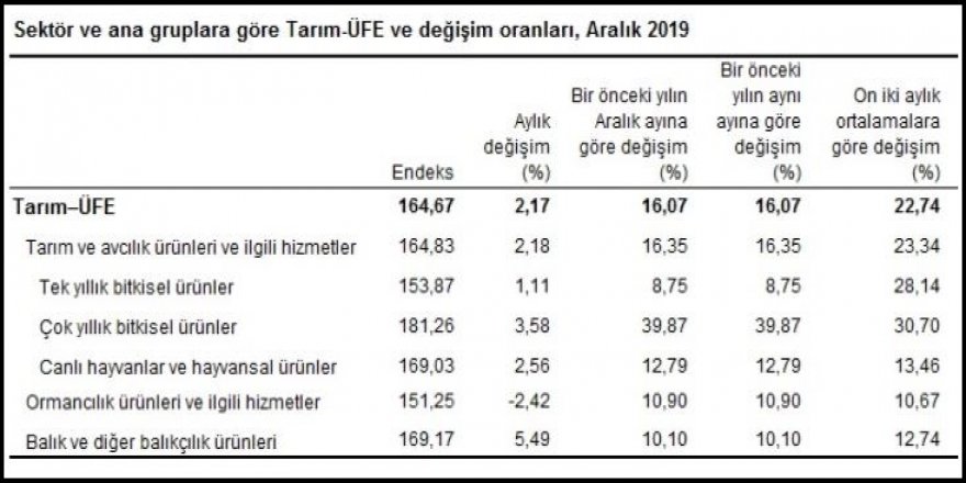 TÜİK-TARIM ÜRÜNLERİ ÜRETİCİ FİYATLARI ARALIK’TA YÜZDE 2.17 ARTTI