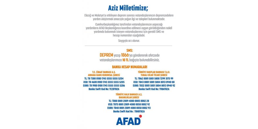 AFAD'DAN ELAZIĞ DEPREMİ İÇİN YARDIM KAMPANYASI