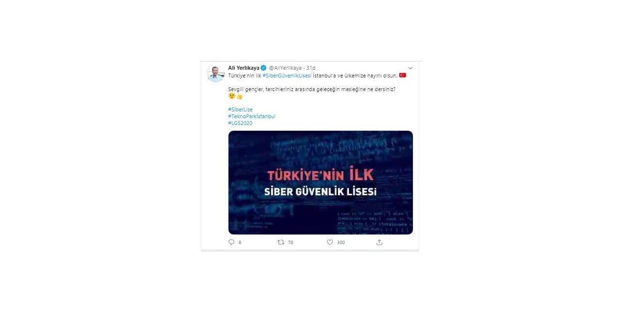 Vali Yerlikaya’dan Siber Güvenlik Lisesi Paylaşımı