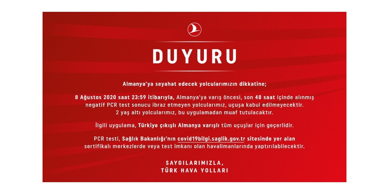 Thy’den Almanya’ya Seyahat Edecek Yolculara ’pcr Testi’ Uyarısı