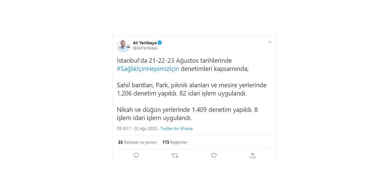 Vali Yerlikaya, Korona Virüs Denetim Verilerini Açıkladı