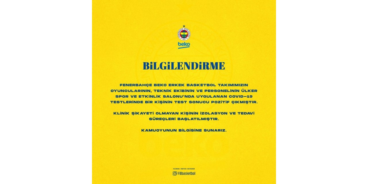 Fenerbahçe Erkek Basketbol Takımı’nda 1 Kişinin Testi Pozitif Çıktı