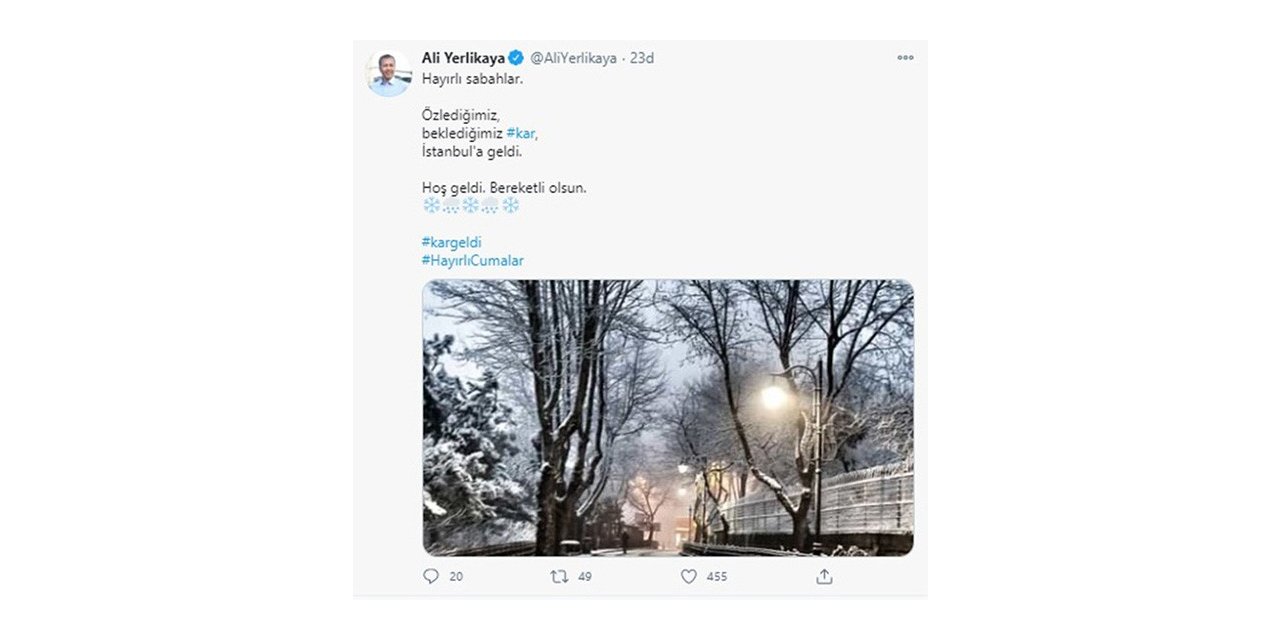 İstanbul Valisi Ali Yerlikaya’dan Kar Paylaşımı