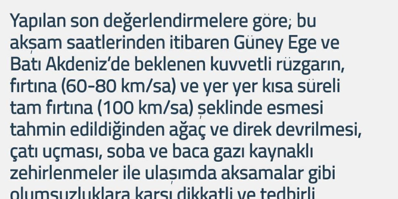 METEOROLOJİ'DEN FIRTINA UYARISI