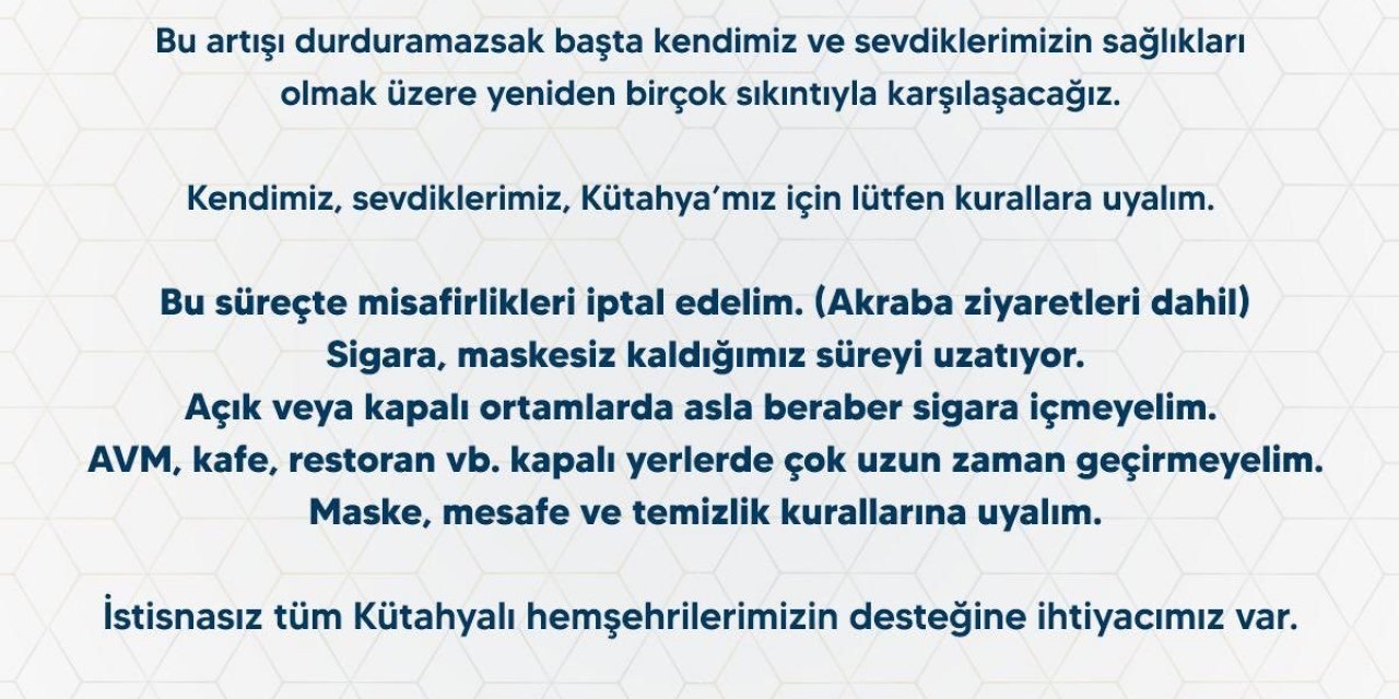 KÜTAHYA VALİSİ'NDEN 'ÖNEMLİ' KORONAVİRÜS MESAJI: İSTİSNASIZ TÜM HEMŞEHRİLERİMİZİN DESTEĞİNE İHTİYACIMIZ VAR
