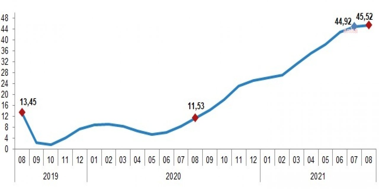 ÜRETİCİ FİYATLARI YILLIK YÜZDE 45,52 ARTTI