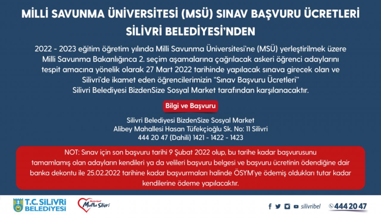 MSÜ SINAV ÜCRETLERİ SİLİVRİ BELEDİYESİNDEN