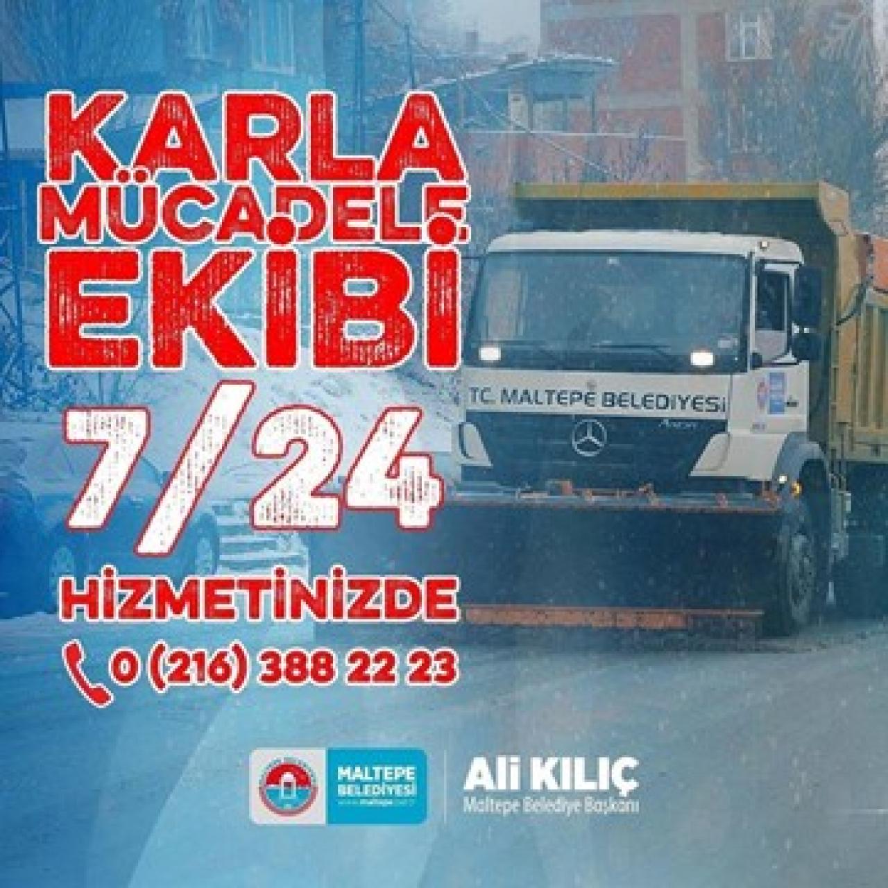 Maltepe’de karla kesintisiz mücadele