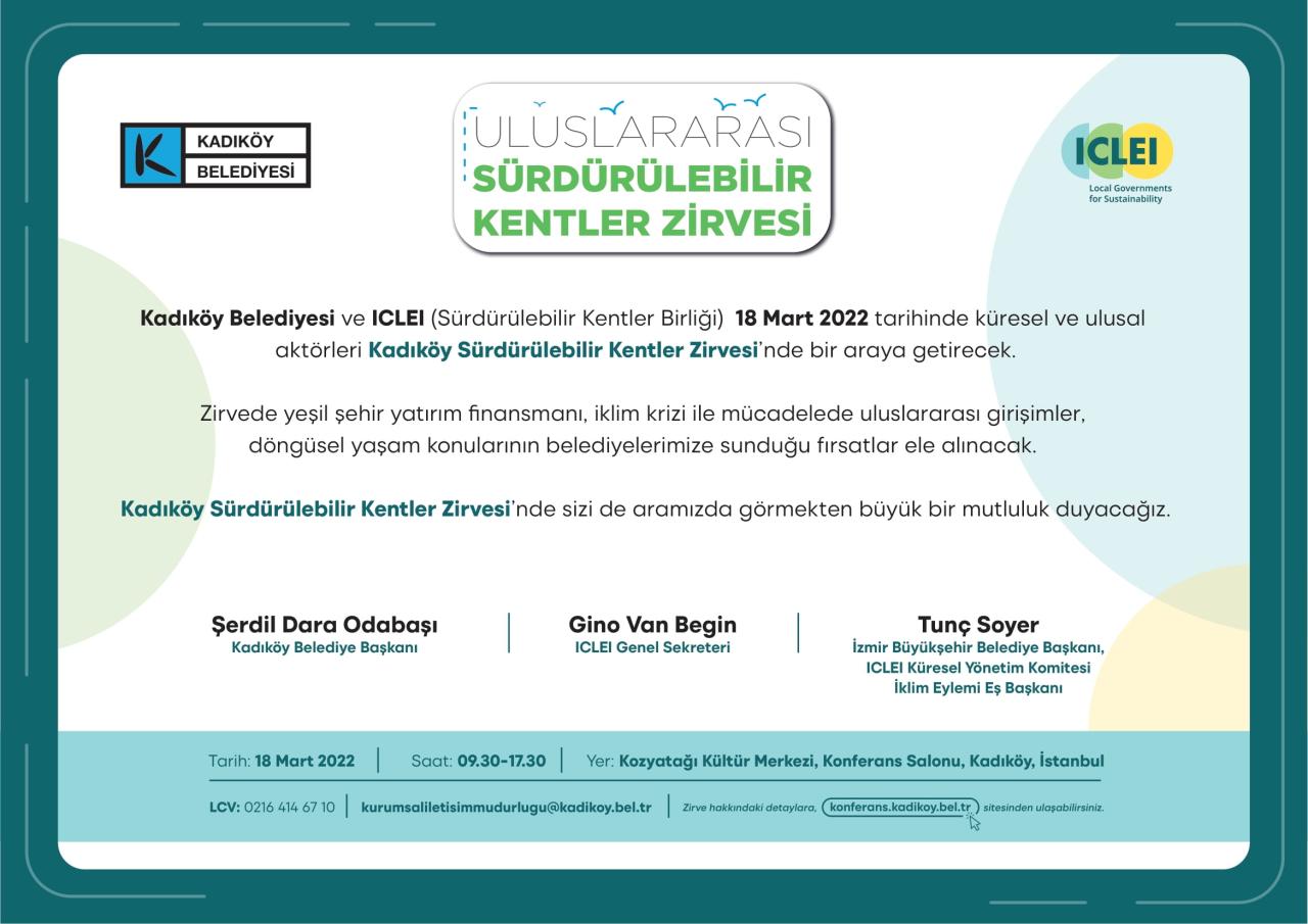 Uluslararası Sürdürülebilir Kentler Zirvesi 18 Mart’ta Kadıköy’de