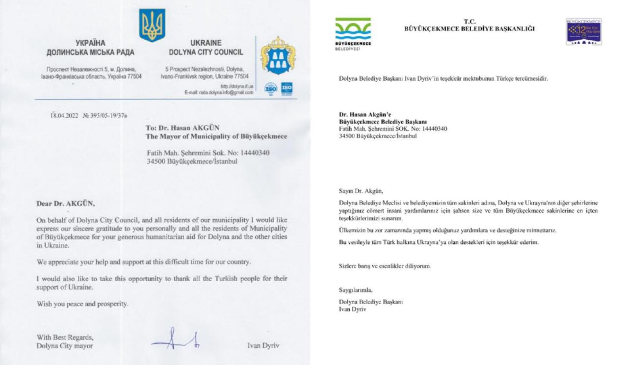 Ukrayna’dan Büyükçekmece’ye minnettarız mektubu