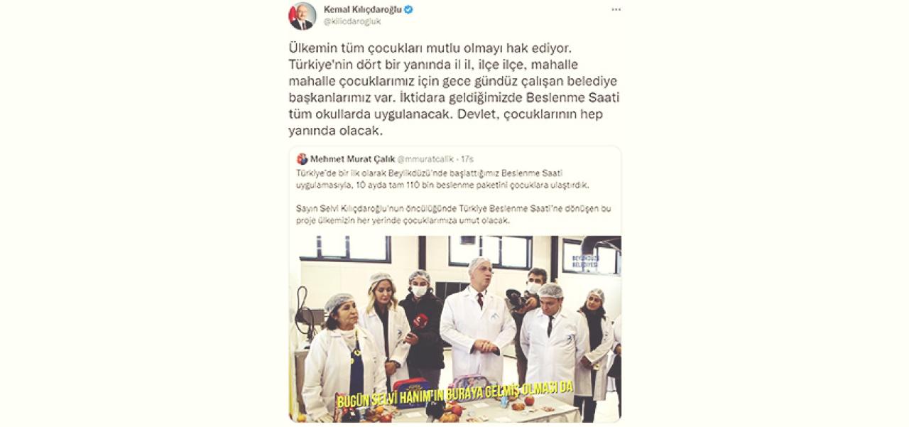 “BESLENME SAATİ UYGULAMASI”NA KILIÇDAROĞLU’NDAN DESTEK