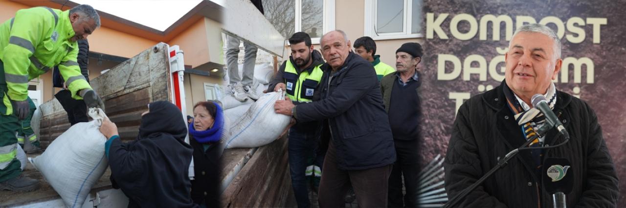 ÇİFTÇİYE 10 TON KOMPOST GÜBRE DAĞITILDI