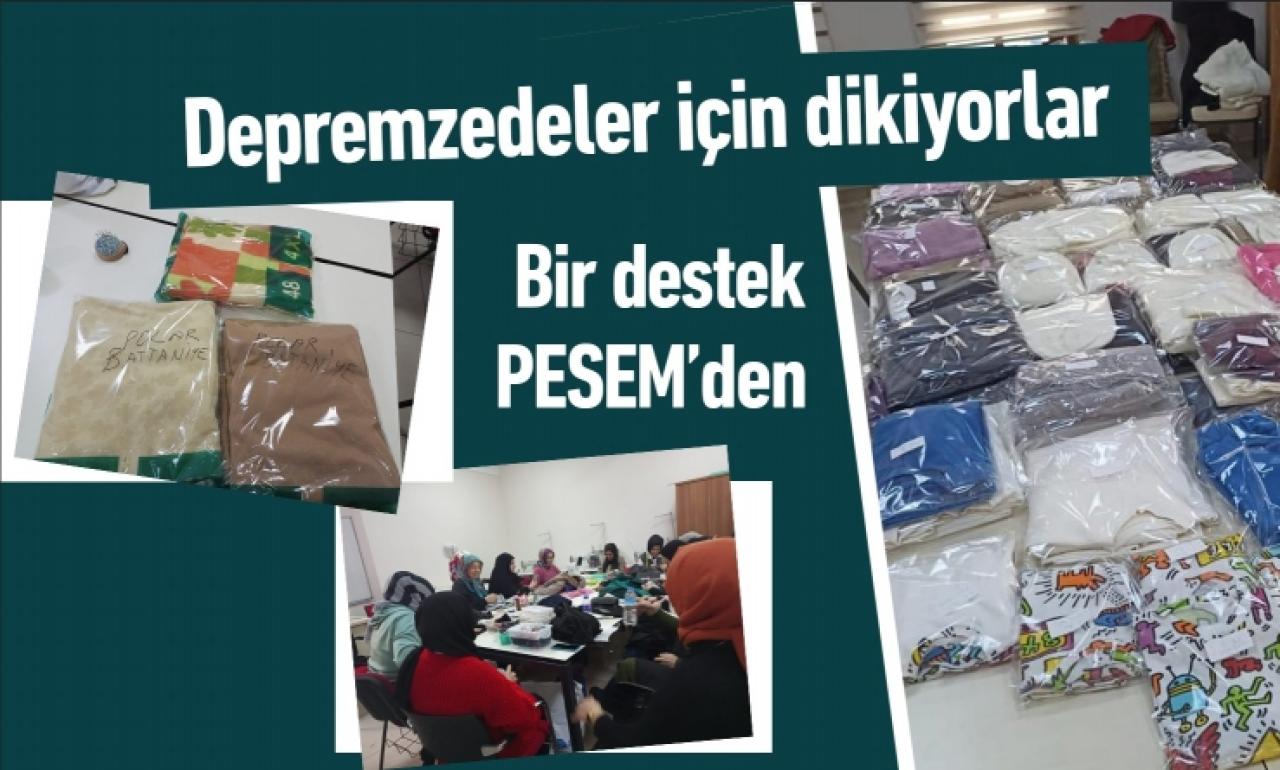 Depremzedeler için dikiyorlar