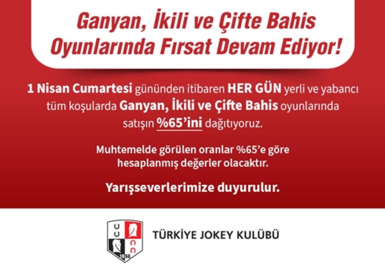 Ganyan, İkili ve Çifte Bahis Oyunlarında Fırsat Devam Ediyor!