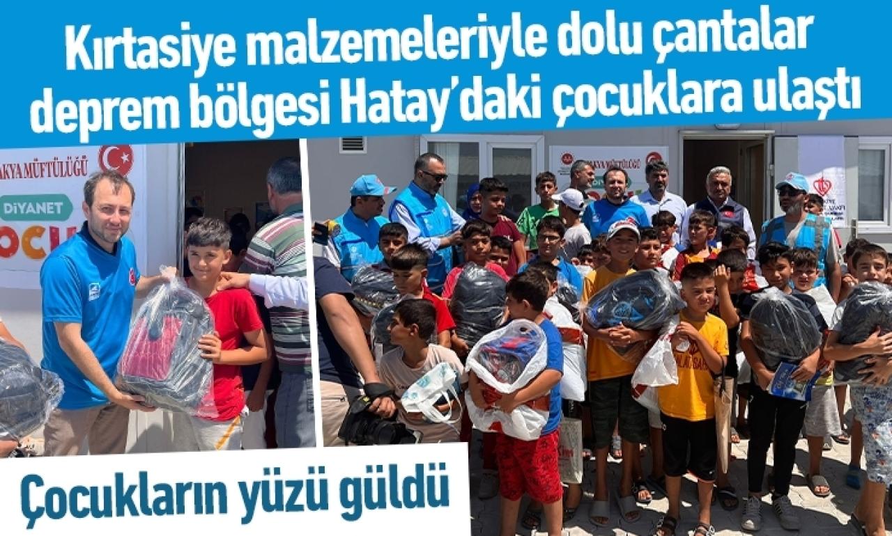 Kırtasiye malzemeleriyle dolu çantalar deprem bölgesi Hatay’daki çocuklara ulaştı