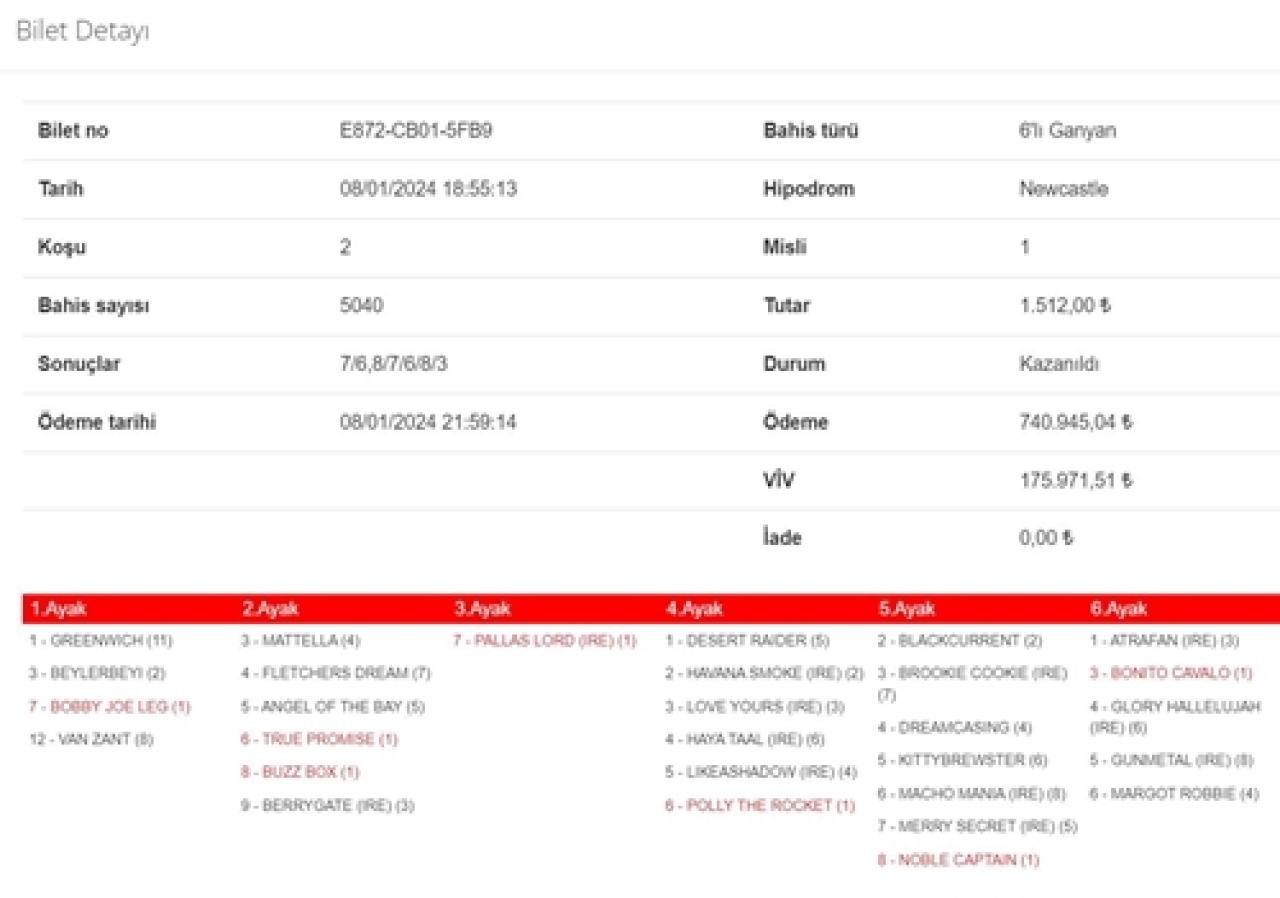 Birleşik Krallık Newcastle’da 6’lı Ganyan’ı 916.916 TL kazandırdı