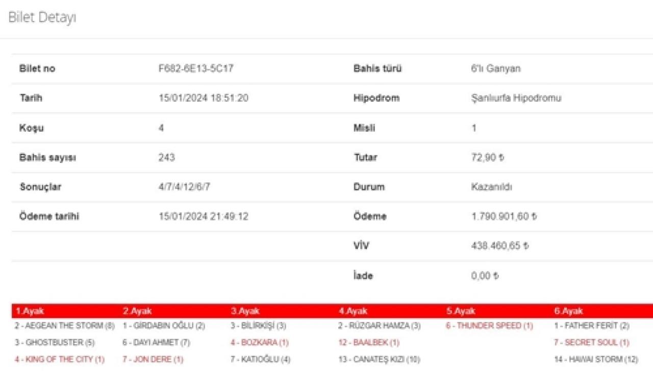 6’lı Ganyan kazandırmaya devam ediyor… Şanlıurfa’da 2. 6’lı Ganyan’ı 3 kişi bildi