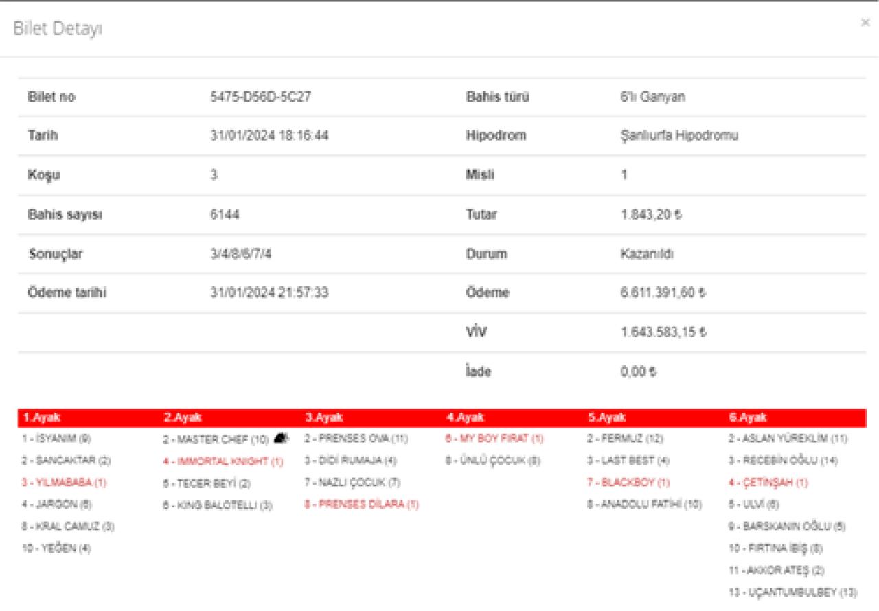 Şanlıurfa’da 6’lı Ganyan 8.254.975 TL kazandırdı