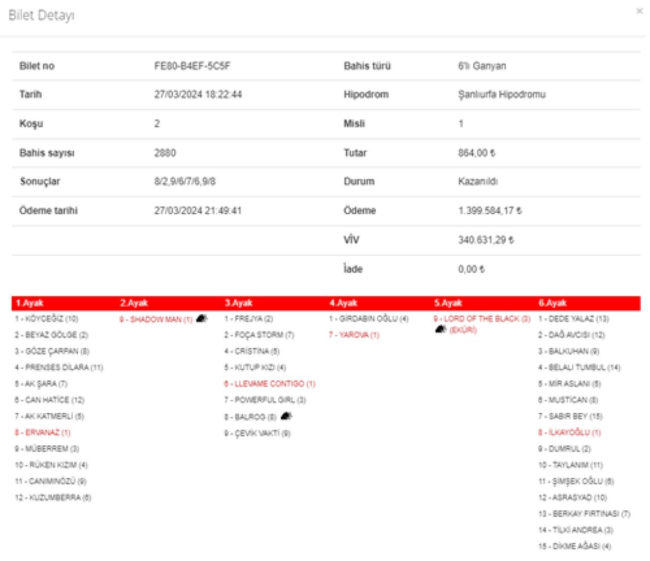 Şanlıurfa'da 6'lı Ganyan 1.740.215 TL kazandırdı