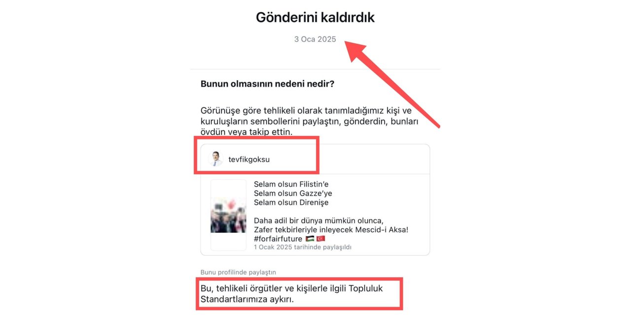İSRAİL’İN ZULMÜNE SESSİZ KALAN INSTAGRAM’DAN TEVFİK GÖKSU’NUN FİLİSTİN PAYLAŞIMINA SANSÜR