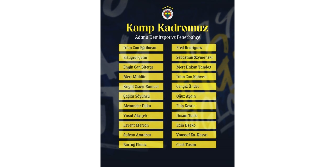 FENERBAHÇE’NİN, ADANA DEMİRSPOR KAMP KADROSU AÇIKLANDI