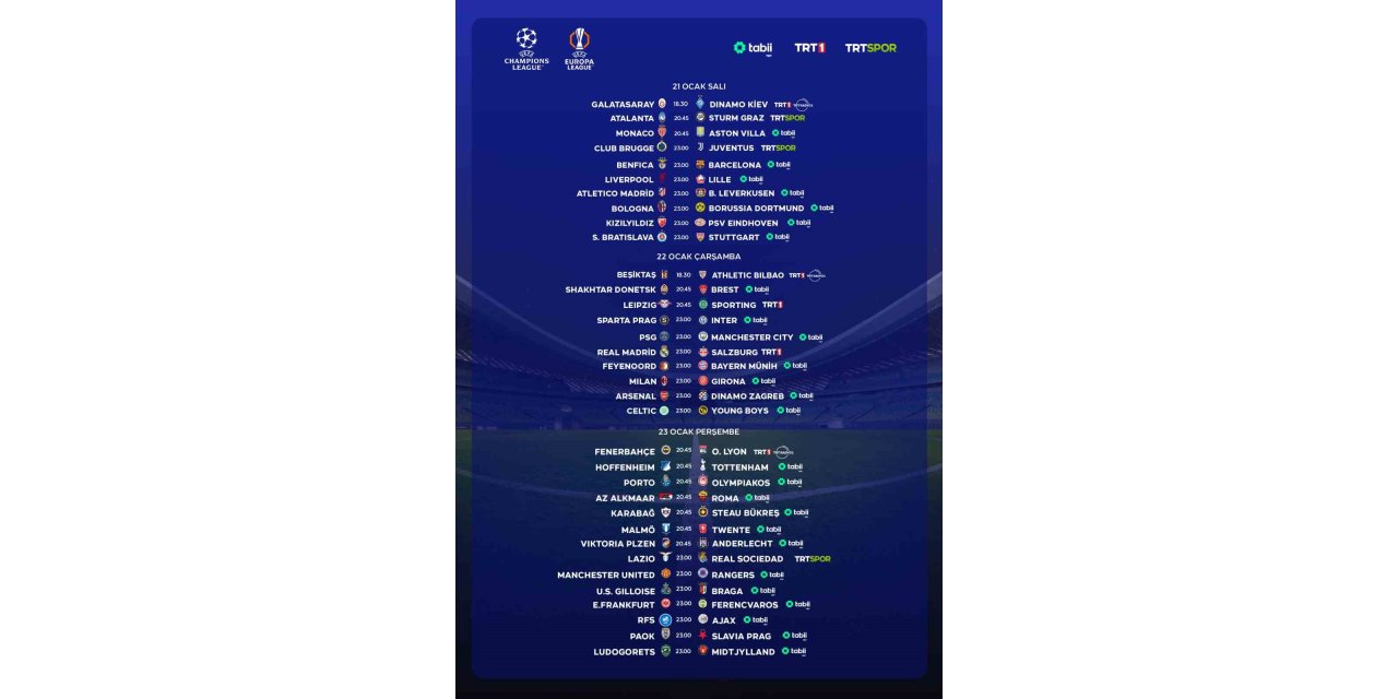 TRT’DE 3 GÜNDE 34 UEFA MAÇI CANLI YAYINLANACAK