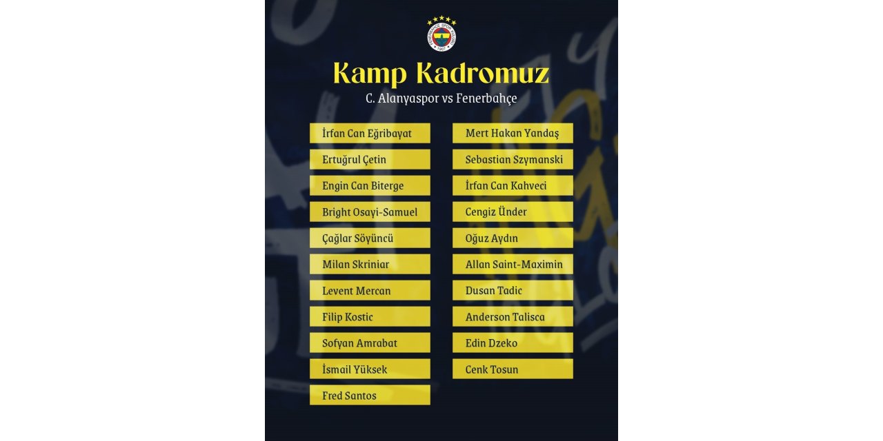 FENERBAHÇE’NİN, ALANYASPOR MAÇI KAMP KADROSU AÇIKLANDI