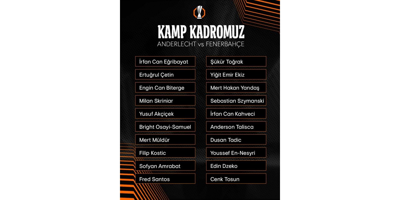 FENERBAHÇE’NİN ANDERLECHT MAÇI KAMP KADROSU BELLİ OLDU
