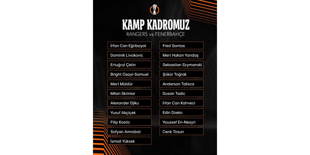 FENERBAHÇE’NİN RANGERS MAÇI KAMP KADROSU BELLİ OLDU