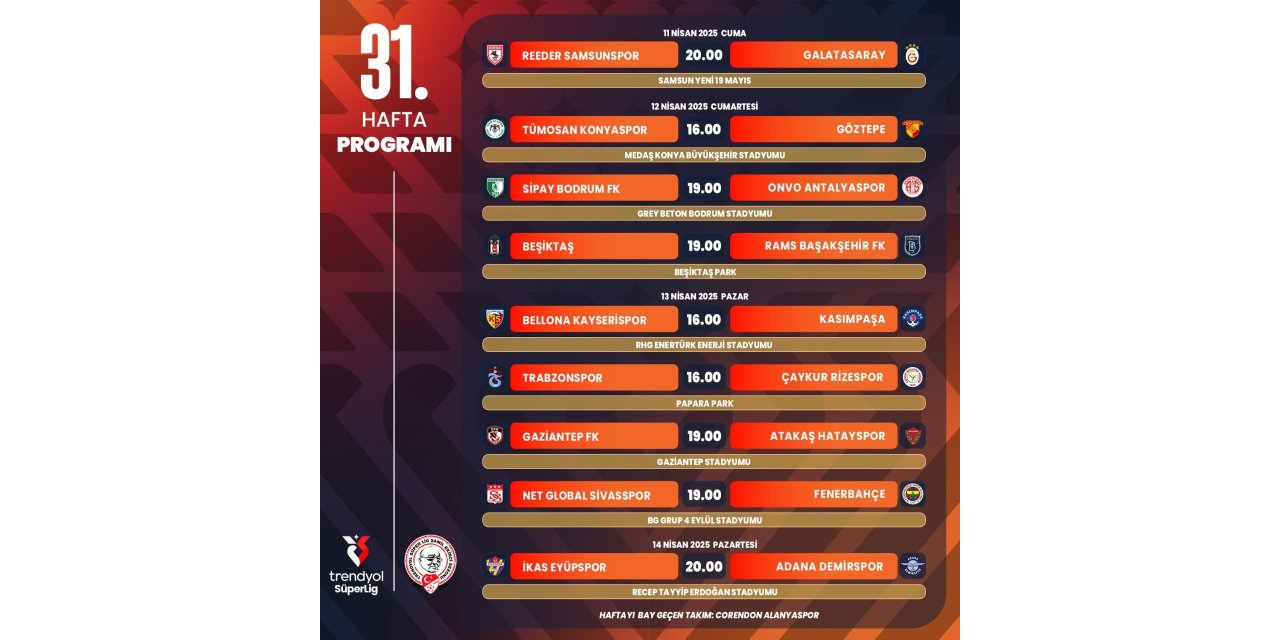 TRENDYOL SÜPER LİG’DE 31. HAFTANIN PROGRAMI BELLİ OLDU