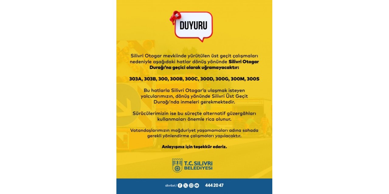 SİLİVRİ’DE BAZI OTOBÜS HATLARI GÜZERGAH DEĞİŞTİRDİ