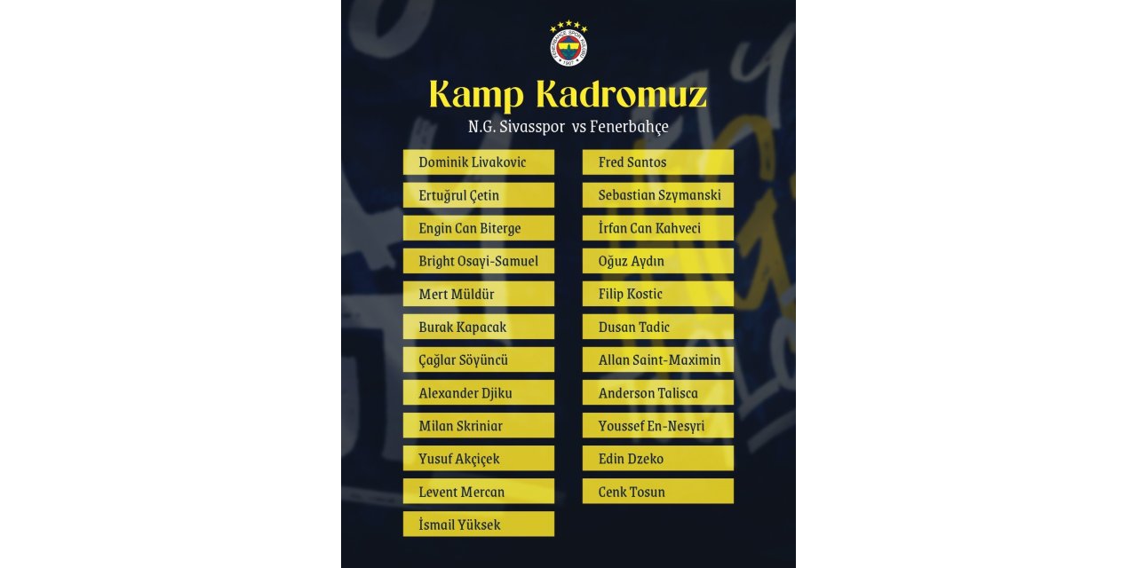 FENERBAHÇE’NİN, SİVASSPOR MAÇI KAMP KADROSU AÇIKLANDI