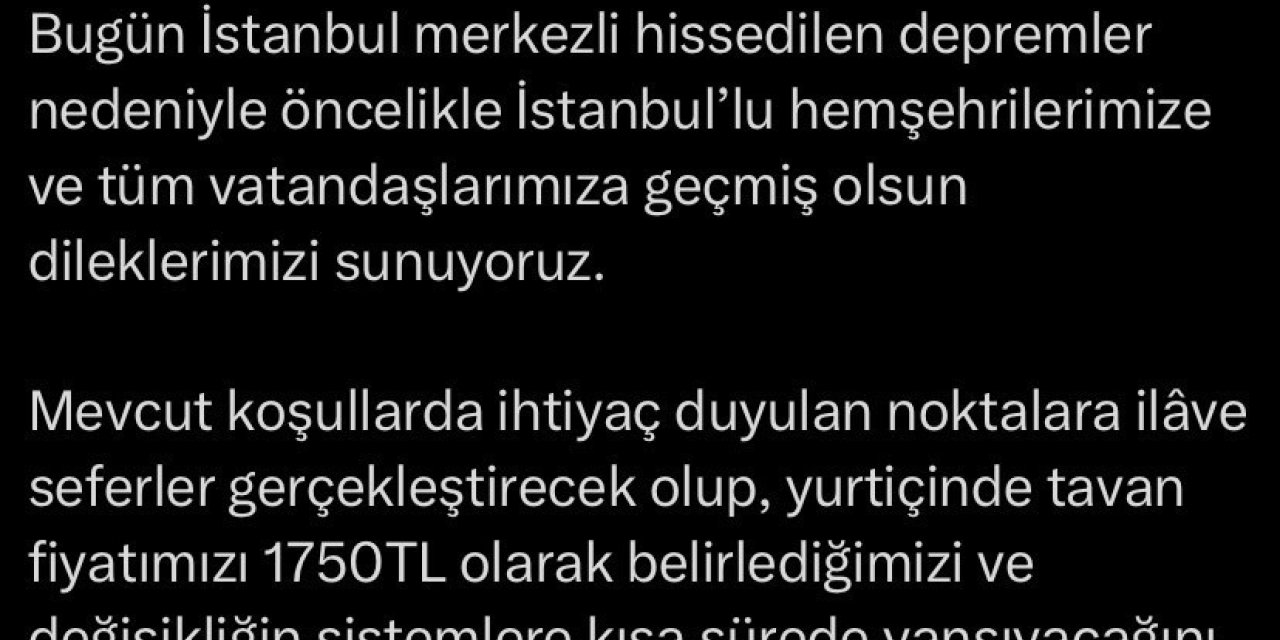 THY’DEN DEPREM SONRASI BİLET DÜZENLEMESİ