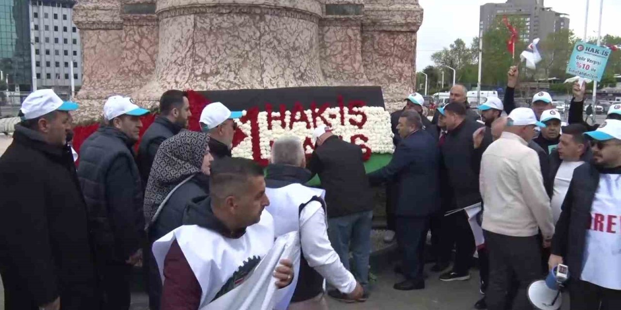 HAK-İŞ KONFEDERASYONU ÜYELERİ, KAZANCI YOKUŞU’NA KARANFİL, TAKSİM’E ÇELENK BIRAKTI