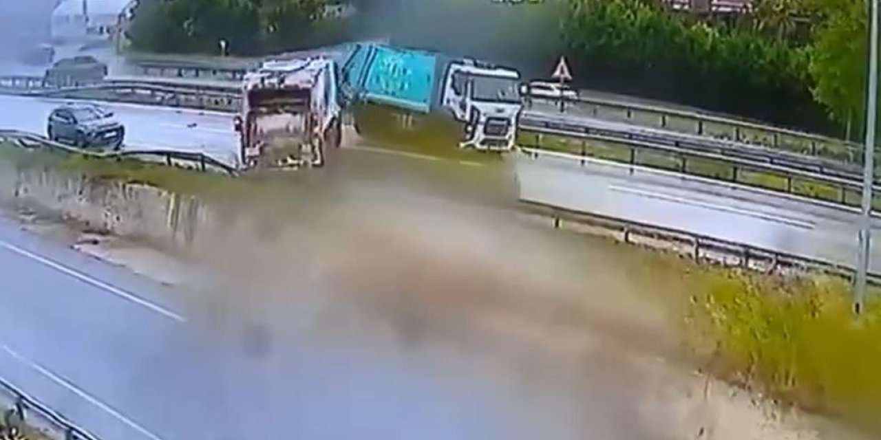 E-5 KARAYOLUNDA KAYGANLAŞAN YOLDA 3 KAMYON KAYDI FACİANIN EŞİĞİNDEN DÖNÜLDÜ