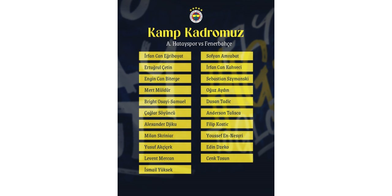 FENERBAHÇE’NİN HATAYSPOR MAÇI KAMP KADROSU AÇIKLANDI