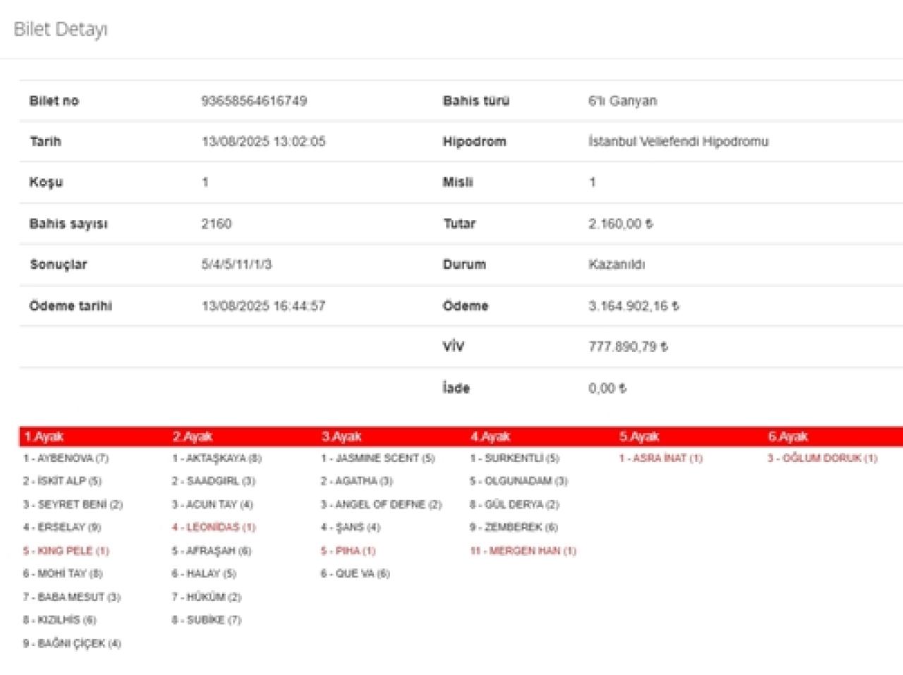İstanbul’da 1. 6’lı Ganyan’ı 3 kişi bildi