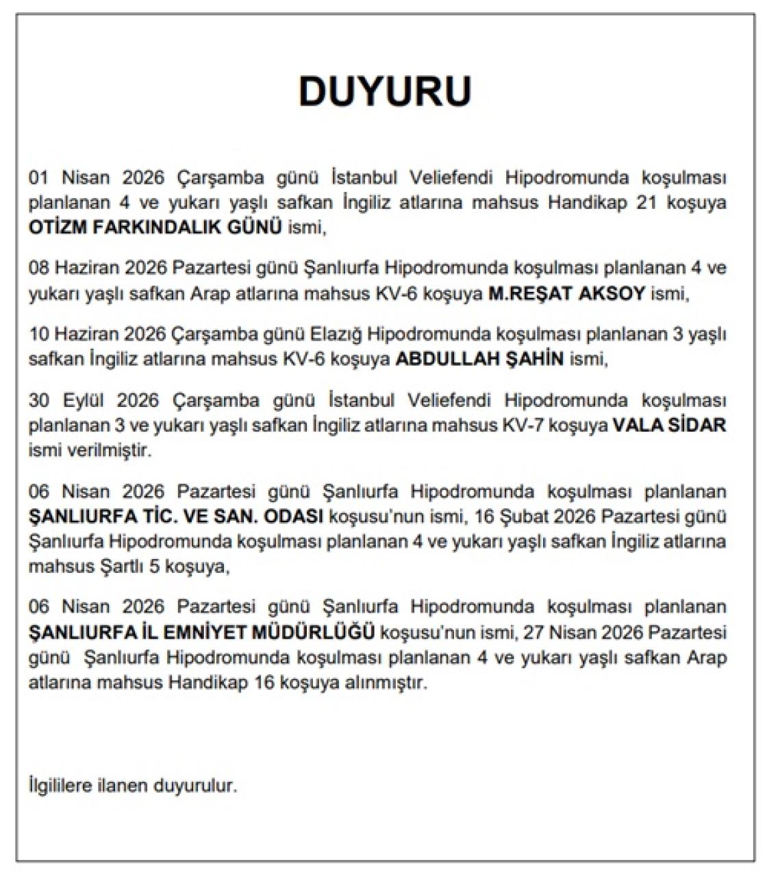 İsimli Koşular hakkında