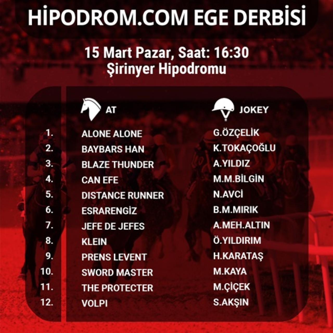 Hipodrom.com Ege Derbisi Pazar günü koşuluyor