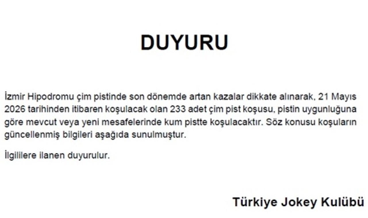 İzmir Hipodromu Çim Pist koşuları hakkında