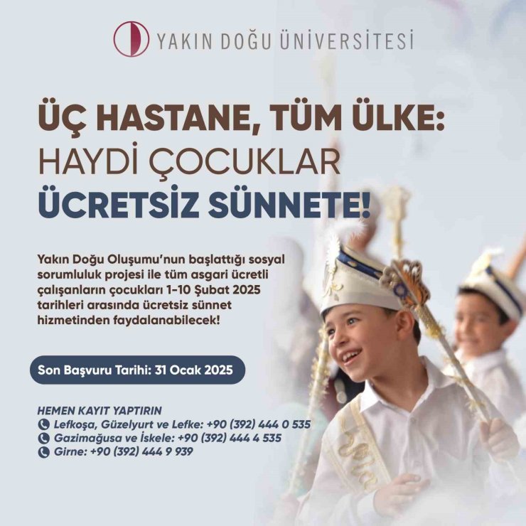 KIBRIS’TA ASGARİ ÜCRETLİ ÇALIŞANLARIN ÇOCUKLARINA ÜCRETSİZ SÜNNET PROJESİ