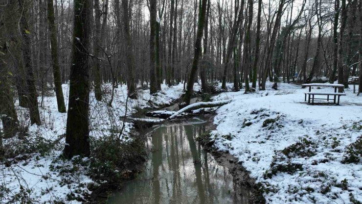 BEYAZA BÜRÜNEN BELGRAD ORMANI HAVADAN GÖRÜNTÜLENDİ