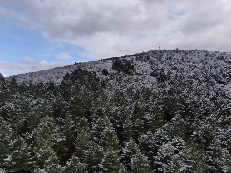 KARLA KAPLANAN AYDOS ORMANI ZİRVESİ HAVADAN GÖRÜNTÜLENDİ